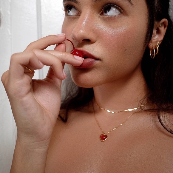 18k Gold Plated Natural Stone Heart Pendant Necklace - Picture 6 of 9